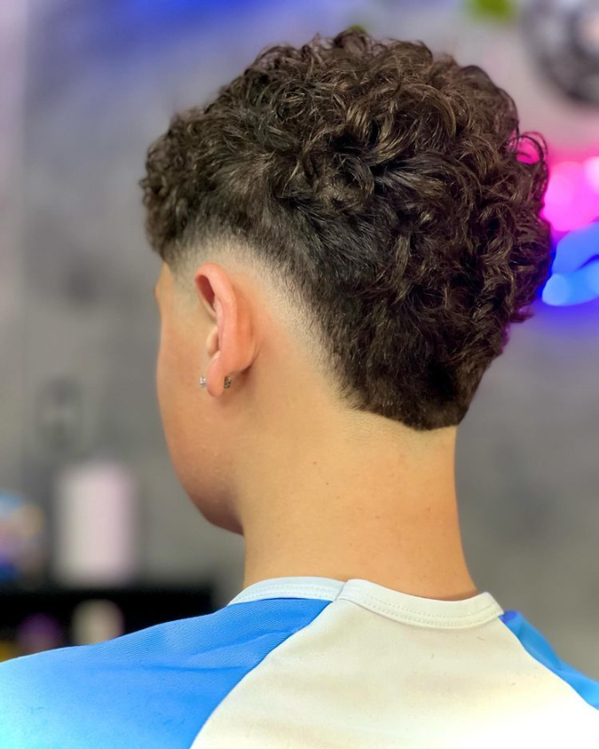 Low Taper Fade Curly Hair Mullet