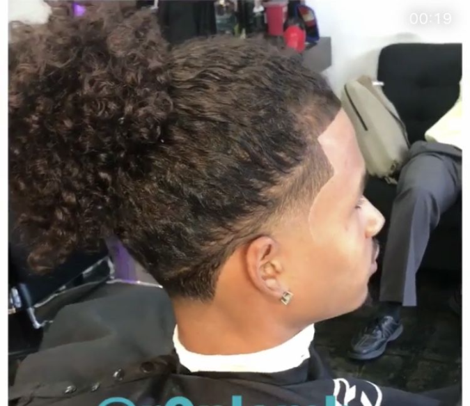 Low Taper Fade Curly Hair with Long Curls on Top
