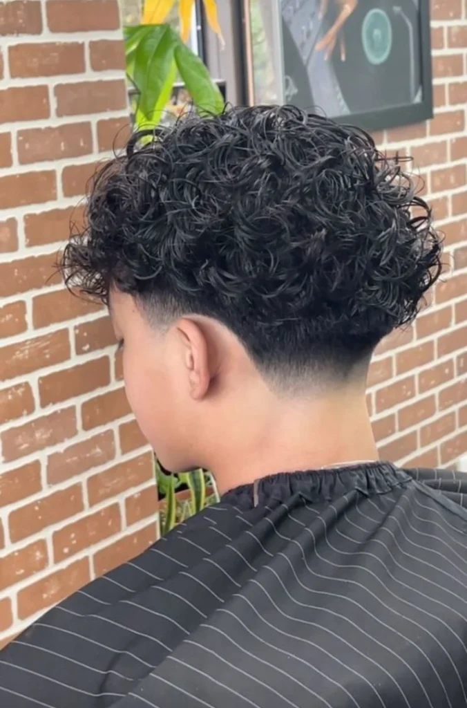 Low Taper Fade Curly Hair with Textured Fringe