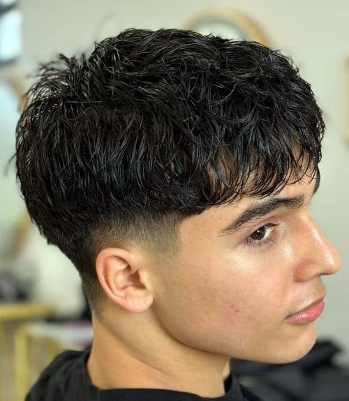 Low Taper Fade with Fringe on Straight Hair
