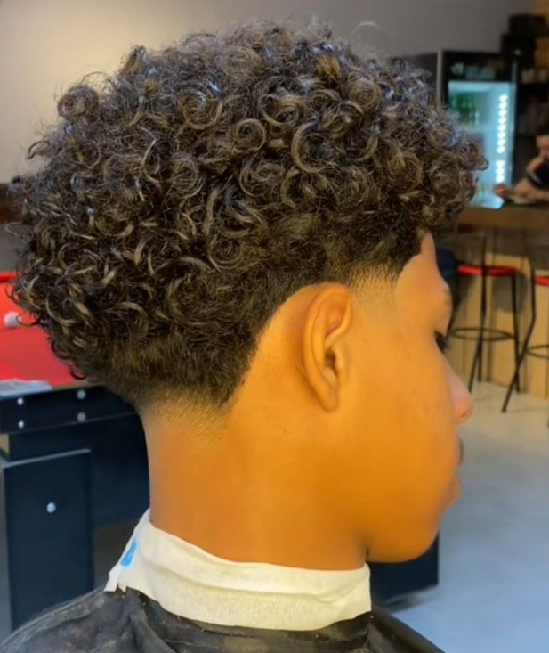 Low Taper Fade with Perm Curly Hair