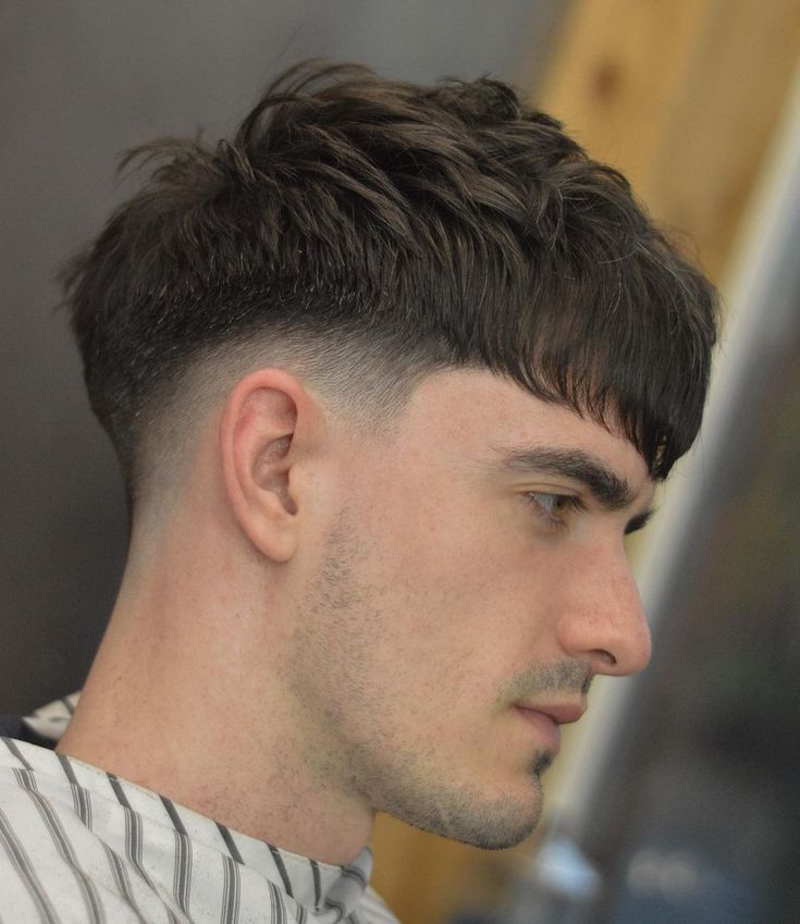 Low Taper Fade with Textured Fringe Straight Hair