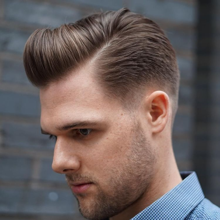 Side Swept Short Hair with a Low Taper