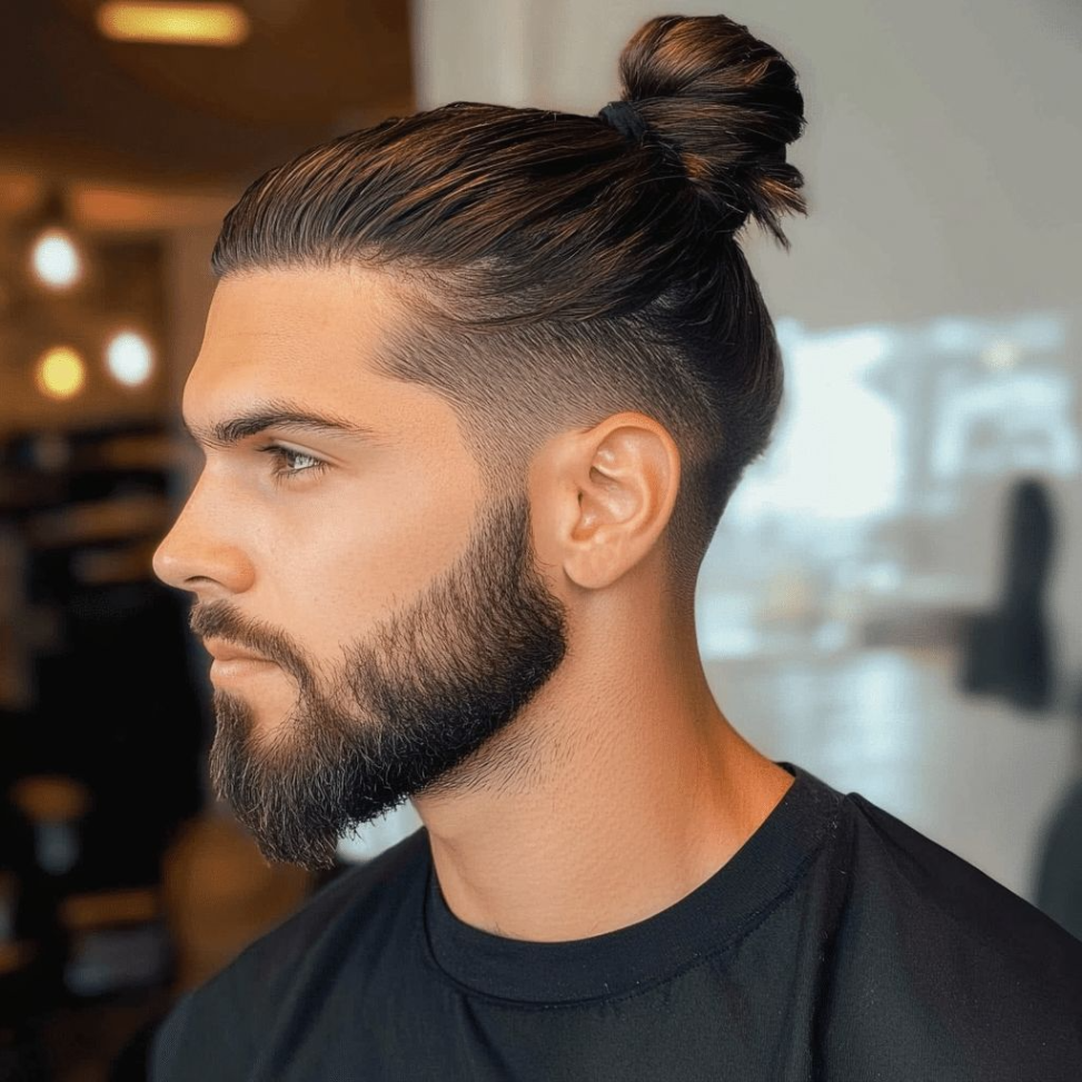 Top Knot with Low Taper Fade